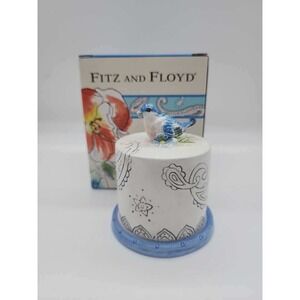 Fitz and Floyd Blue Bird Paisley Ceramic Trinket Box Decorative Jar with Box